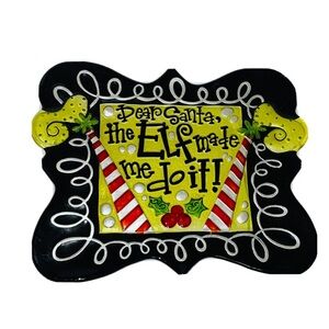 Vintage Rare Glass Christmas Cookie Platter- "Dear Santa the Elf Made Me Do It"